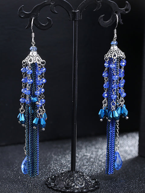 Boucles d'oreilles en argent Tasel tricotées en perles vintage pour femmes