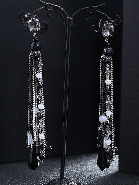 Boucles d'oreilles en argent Tasel tricotées en perles vintage pour femmes