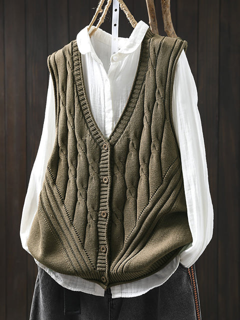 Gilet col en V en tricot de couleur pure pour femme