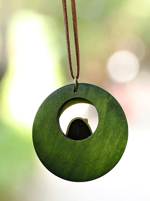 Collier pendentif en bois rond en forme d'oiseau en métal mignon