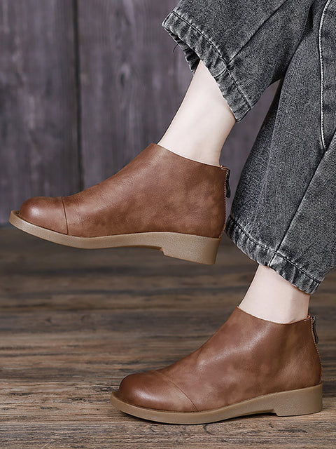 BUYKUD bottes courtes Vintage en cuir véritable faites à la main pour femmes