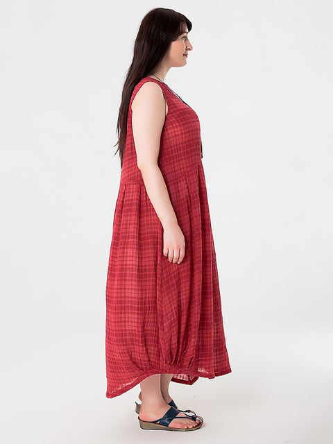 Robe gilet d'été en coton et lin à carreaux pour femmes, grande taille