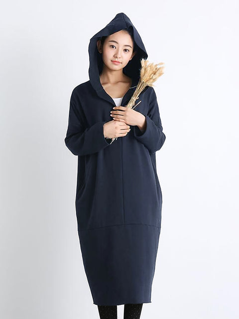 Robe à capuche décontractée de grande taille pour femmes, couleur Pure, poches amples