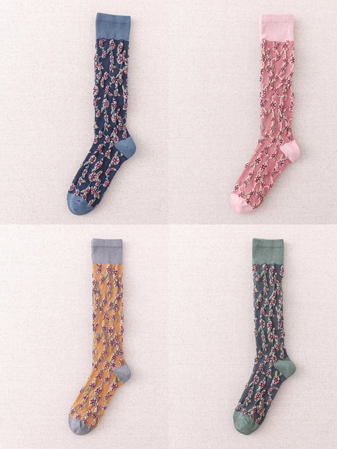 Lot de 4 paires de chaussettes longues en jacquard floral pour femme