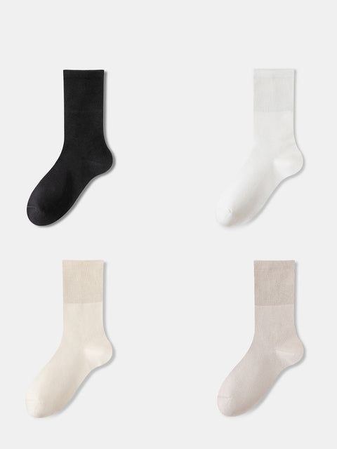 4 Pairs Women Solid Long Cotton Socks