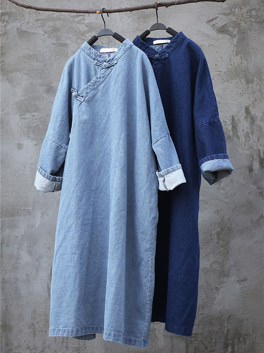 Robe ample en Denim grenouille Vintage pour femmes, printemps