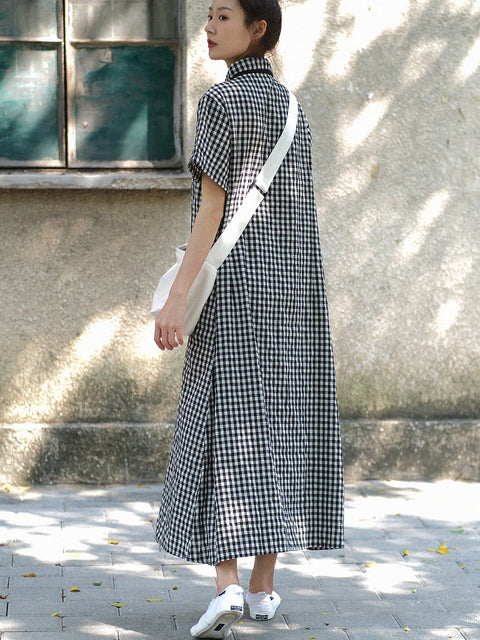 Robe ample à carreaux vintage d'été pour femmes de grande taille