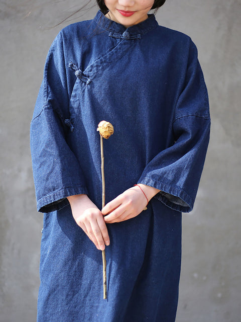 Robe ample en Denim grenouille Vintage pour femmes, printemps