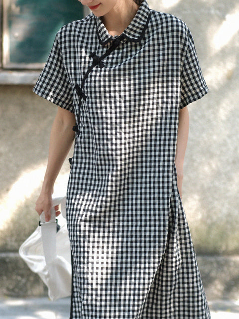 Robe ample à carreaux vintage d'été pour femmes de grande taille