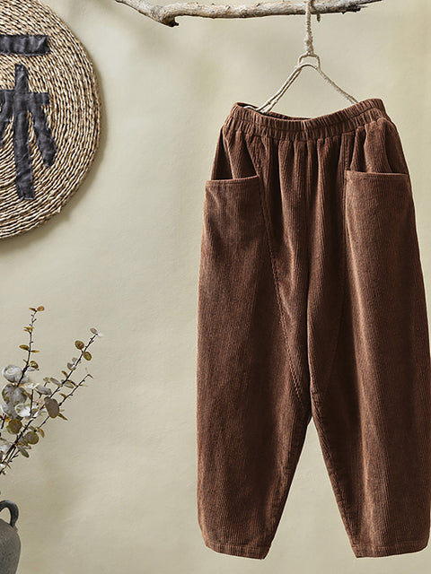 Taille Plus - Pantalon fait main en coton velours côtelé taille élastique