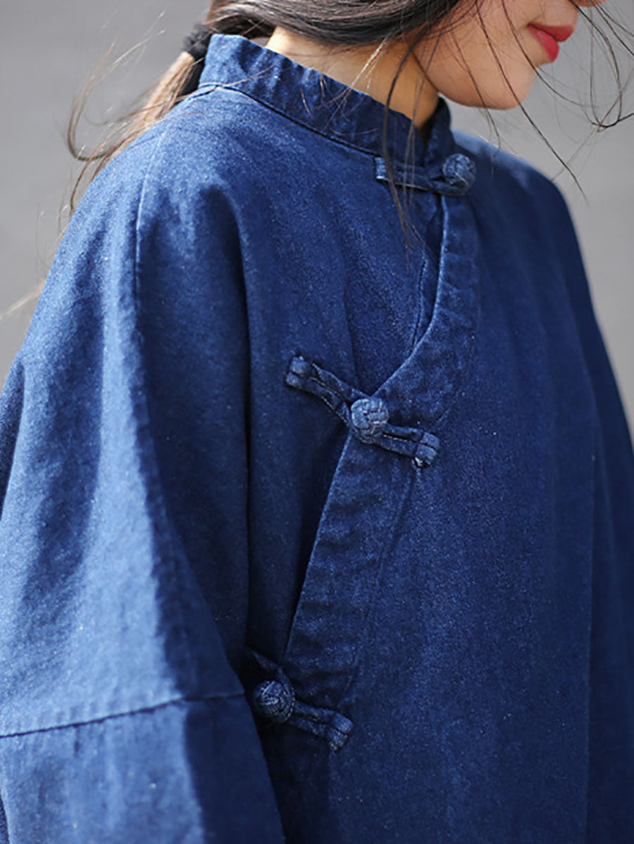 Robe ample en Denim grenouille Vintage pour femmes, printemps