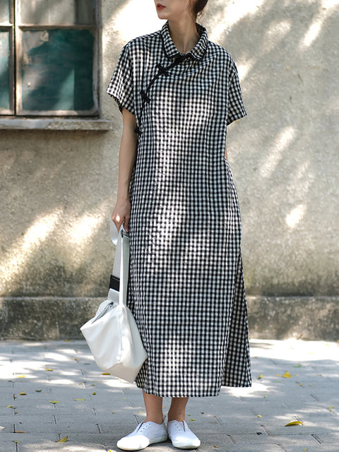 Robe ample à carreaux vintage d'été pour femmes de grande taille