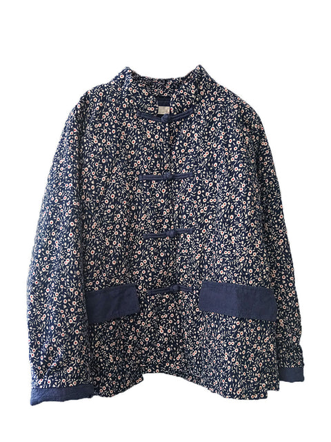 Women Winter National Floral Frog Spliced Pocket Coat