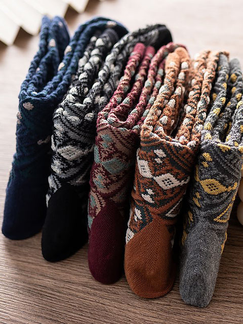 5 paires de chaussettes chaudes en coton style Preppy avec tube à fleurs vintage