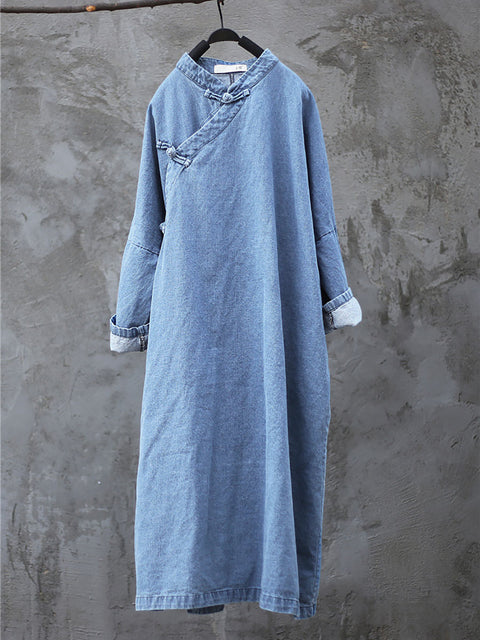 Robe ample en Denim grenouille Vintage pour femmes, printemps