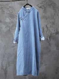 Thumbnail for Robe ample en Denim grenouille Vintage pour femmes, printemps