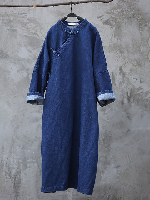 Robe ample en Denim grenouille Vintage pour femmes, printemps