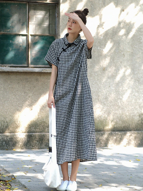 Robe ample à carreaux vintage d'été pour femmes de grande taille