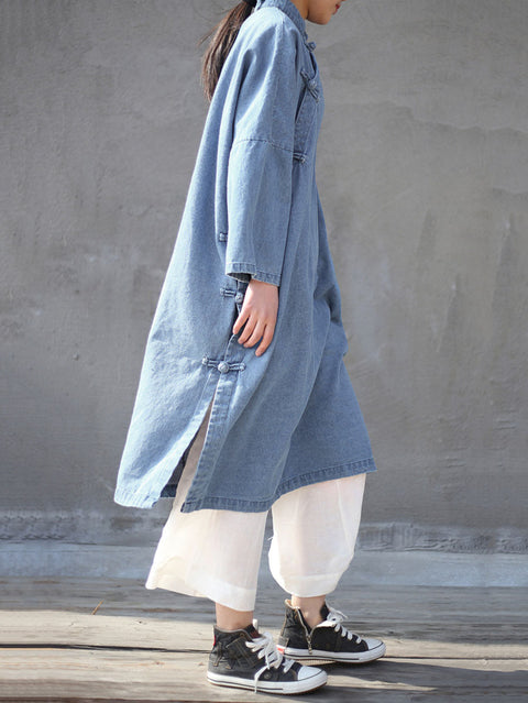 Robe ample en Denim grenouille Vintage pour femmes, printemps