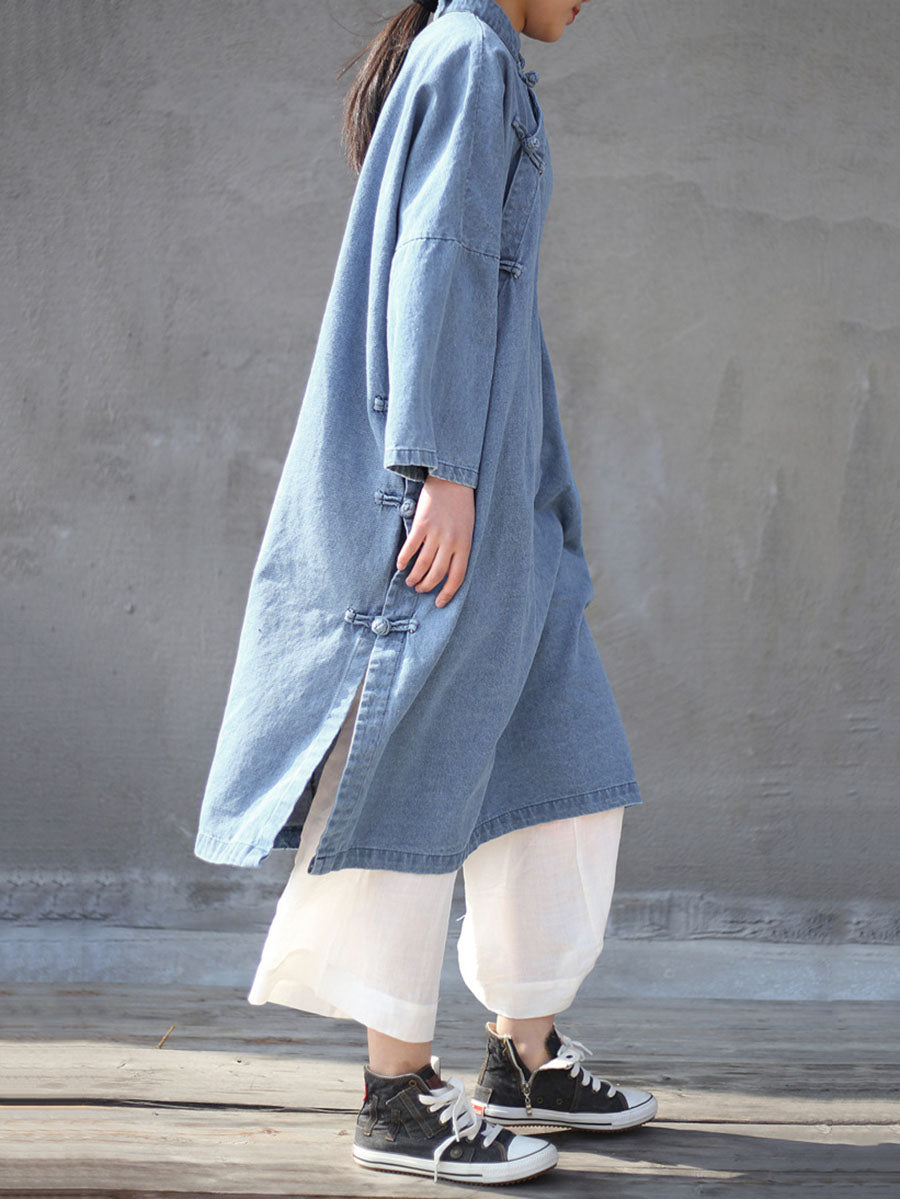 Robe ample en Denim grenouille Vintage pour femmes, printemps