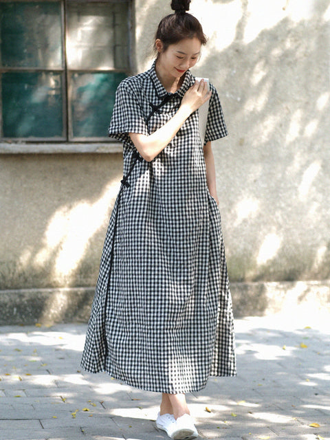 Robe ample à carreaux vintage d'été pour femmes de grande taille