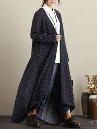 Thumbnail for Plus Size Cardigan Long Sleeves Blue Autumn Winter Coat For Women