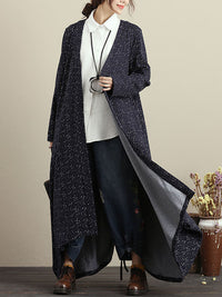 Thumbnail for Plus Size Cardigan Long Sleeves Blue Autumn Winter Coat For Women