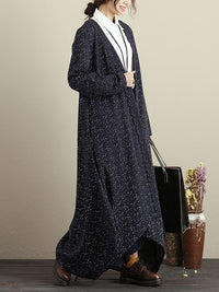 Thumbnail for Plus Size Cardigan Long Sleeves Blue Autumn Winter Coat For Women