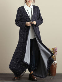 Thumbnail for Plus Size Cardigan Long Sleeves Blue Autumn Winter Coat For Women