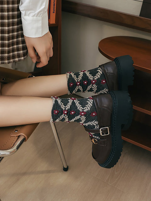 Lolita Style Floral Casual Women 5 Pairs Crew Socks