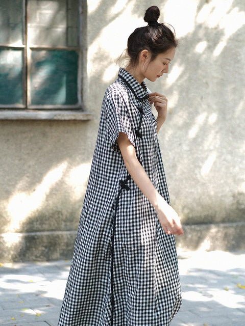 Robe ample à carreaux vintage d'été pour femmes de grande taille