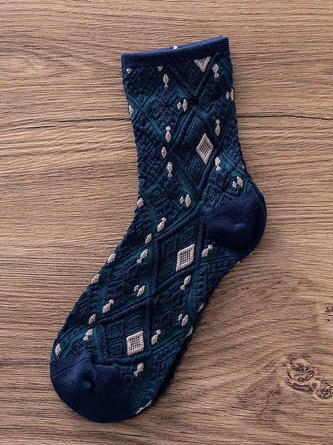 5 paires de chaussettes chaudes en coton style Preppy avec tube à fleurs vintage