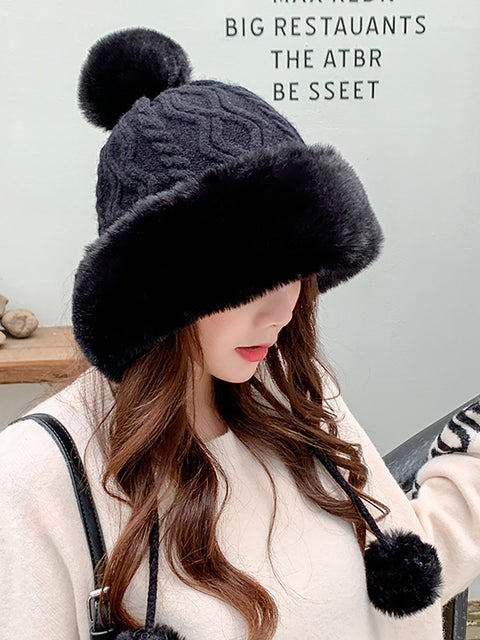 Winter Women Thicken Warm Hairball Hat