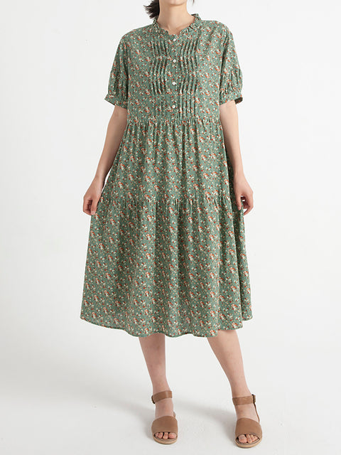 Robe d'été à manches courtes pour femmes à fleurs vintage de grande taille