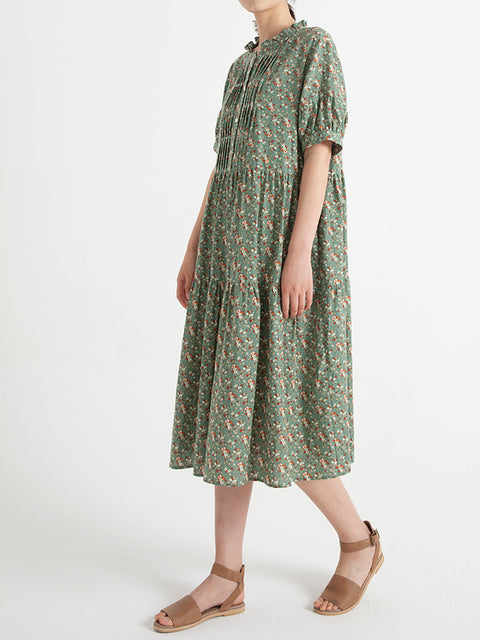 Robe d'été à manches courtes pour femmes à fleurs vintage de grande taille