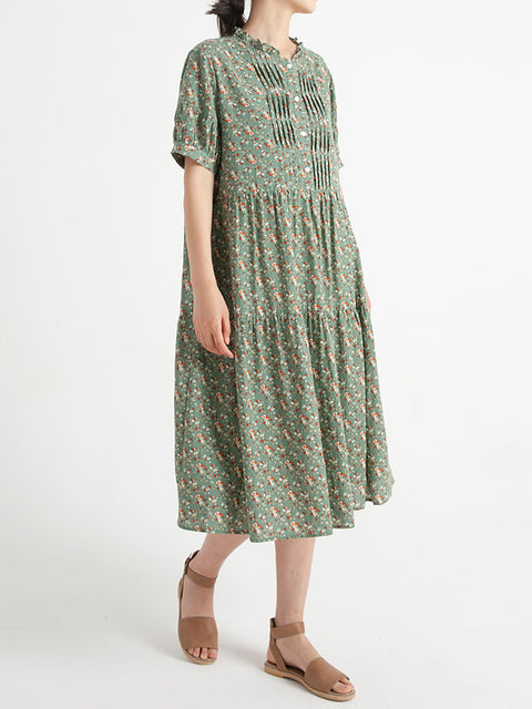 Robe d'été à manches courtes pour femmes à fleurs vintage de grande taille