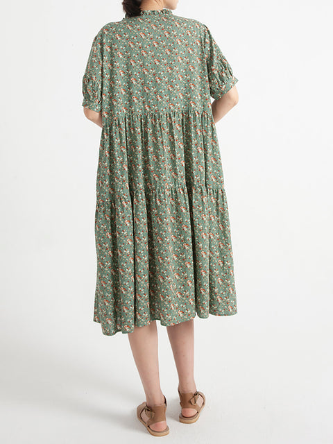 Robe d'été à manches courtes pour femmes à fleurs vintage de grande taille