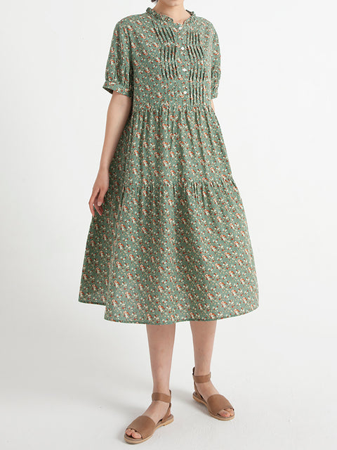 Robe d'été à manches courtes pour femmes à fleurs vintage de grande taille