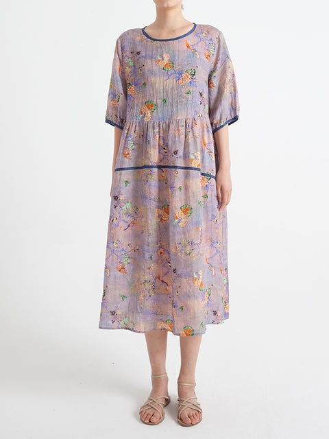 Robe Ample d'Été Florale à Manches Courtes de Grande Taille