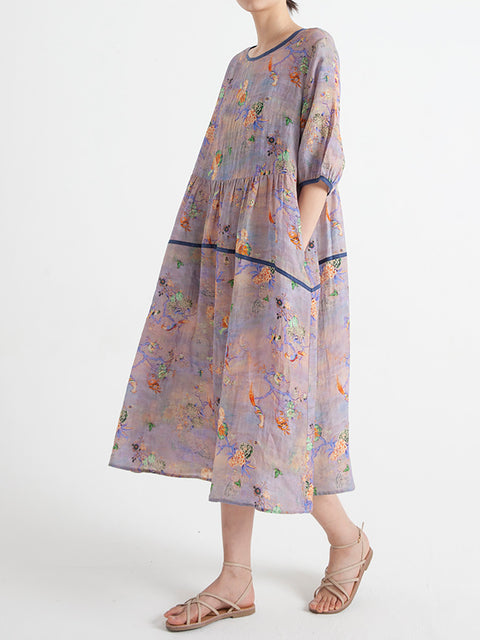 Robe Ample d'Été Florale à Manches Courtes de Grande Taille