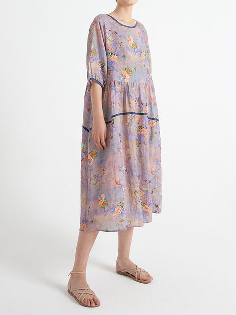 Robe Ample d'Été Florale à Manches Courtes de Grande Taille