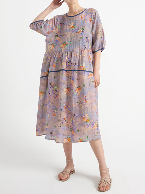 Robe Ample d'Été Florale à Manches Courtes de Grande Taille