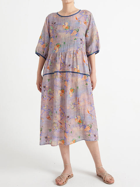 Robe Ample d'Été Florale à Manches Courtes de Grande Taille