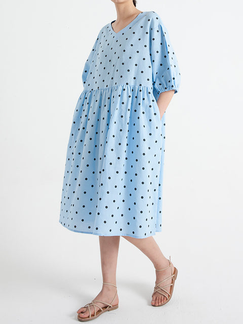 Robe d'été plissée à manches courtes et col en V de grande taille