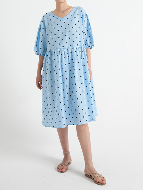 Robe d'été plissée à manches courtes et col en V de grande taille