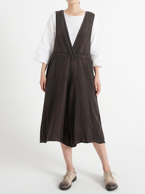 Linen Sleeveless Women Summer Loose Jumpsuit Overalls