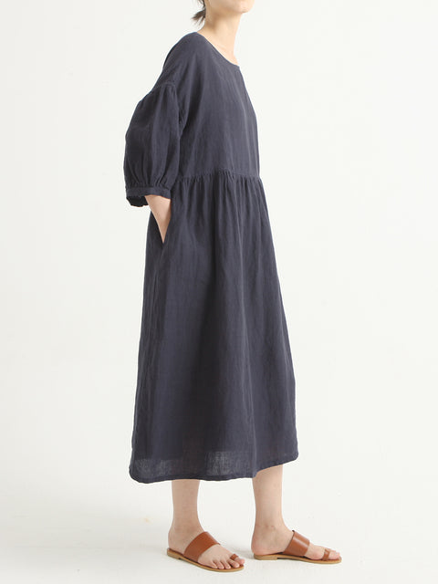 Robe ample d'été plissée en lin décontractée de grande taille