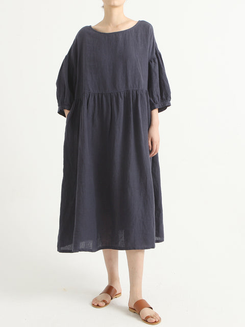 Robe ample d'été plissée en lin décontractée de grande taille