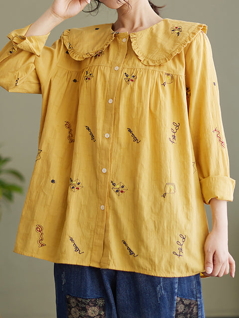 Chemise de printemps à manches longues en coton et lin pour femmes de grande taille