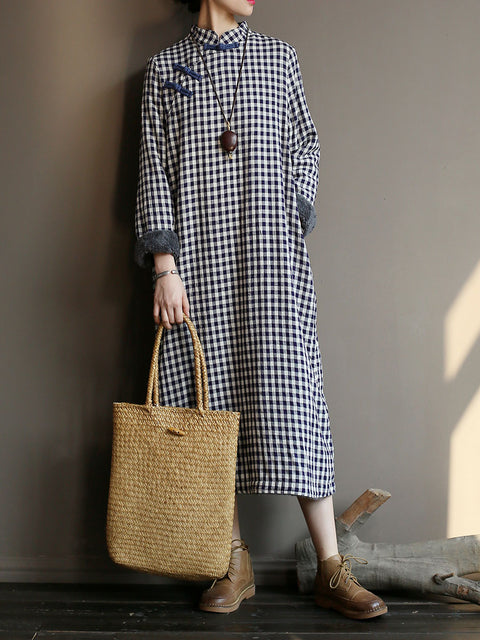 Robe d'hiver à carreaux épais pour femmes, Style chinois, grenouille